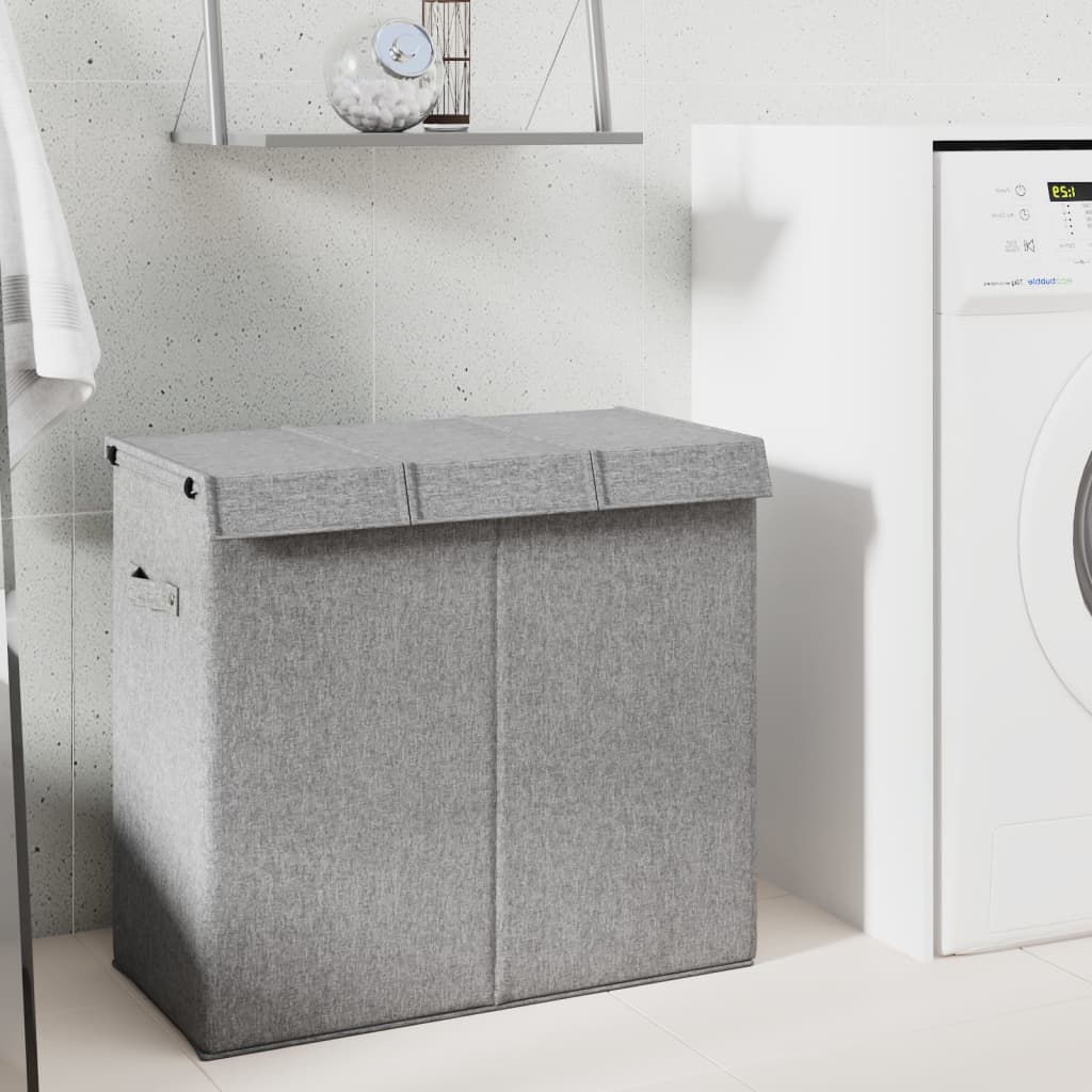 VidaXL Faltbarer Wäschekorb 64,5 x 34,5 x 59 cm, Leinenimitat, Grau