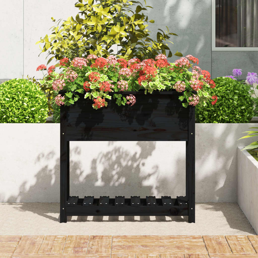 VIDAXL -Pflanzer mit Regal 82,5 x 34,5 x 81 cm in edlem Kiefernkiefernschwarz