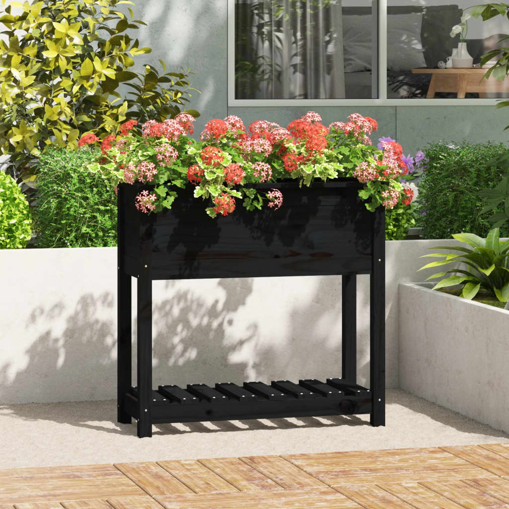 VIDAXL -Pflanzer mit Regal 82,5 x 34,5 x 81 cm in edlem Kiefernkiefernschwarz