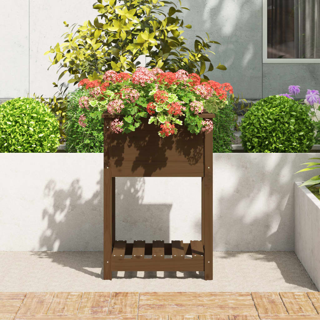 Vidaxxl -Pflanzer mit Regal 54x54x81 cm Kiefern Honigbraun