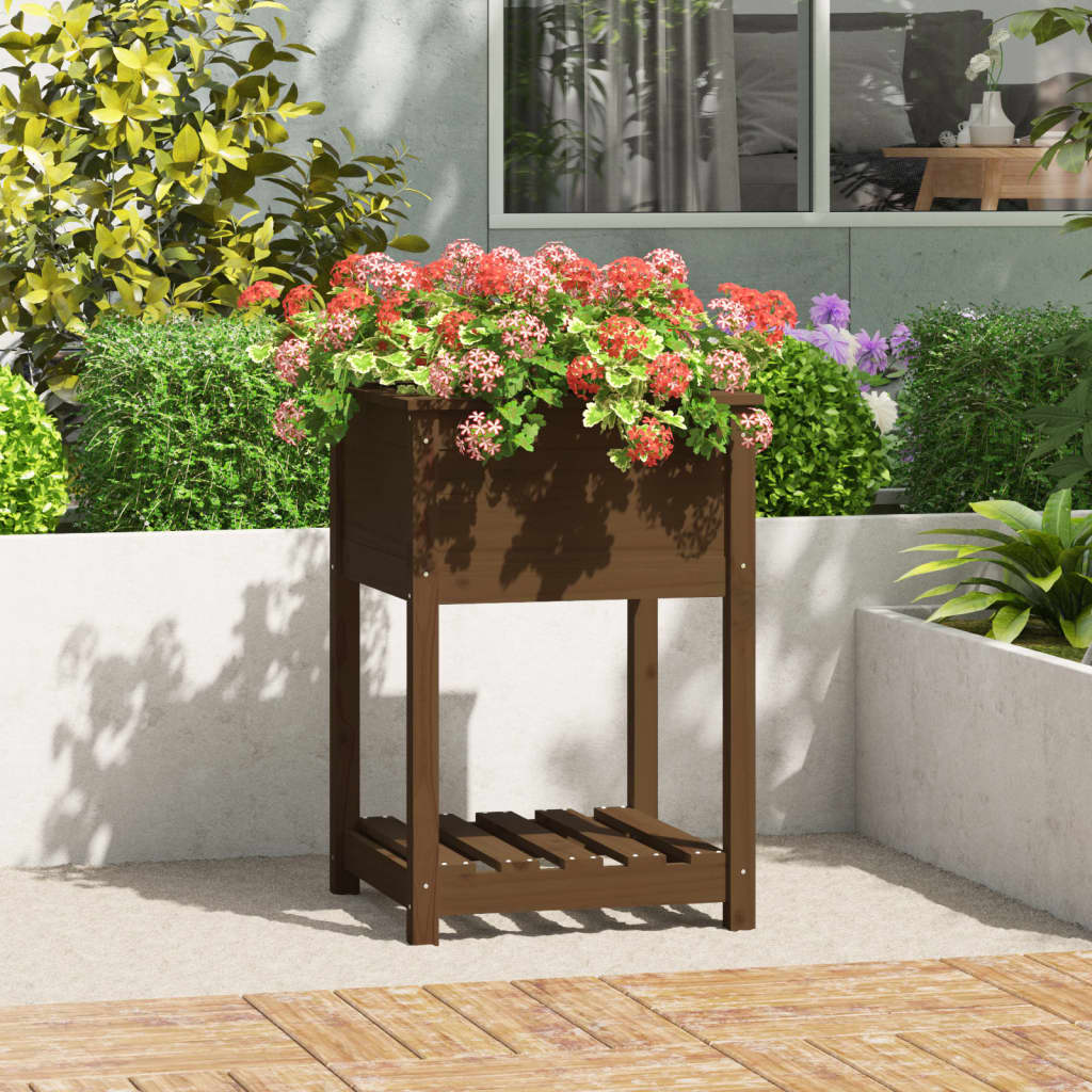 Vidaxxl -Pflanzer mit Regal 54x54x81 cm Kiefern Honigbraun
