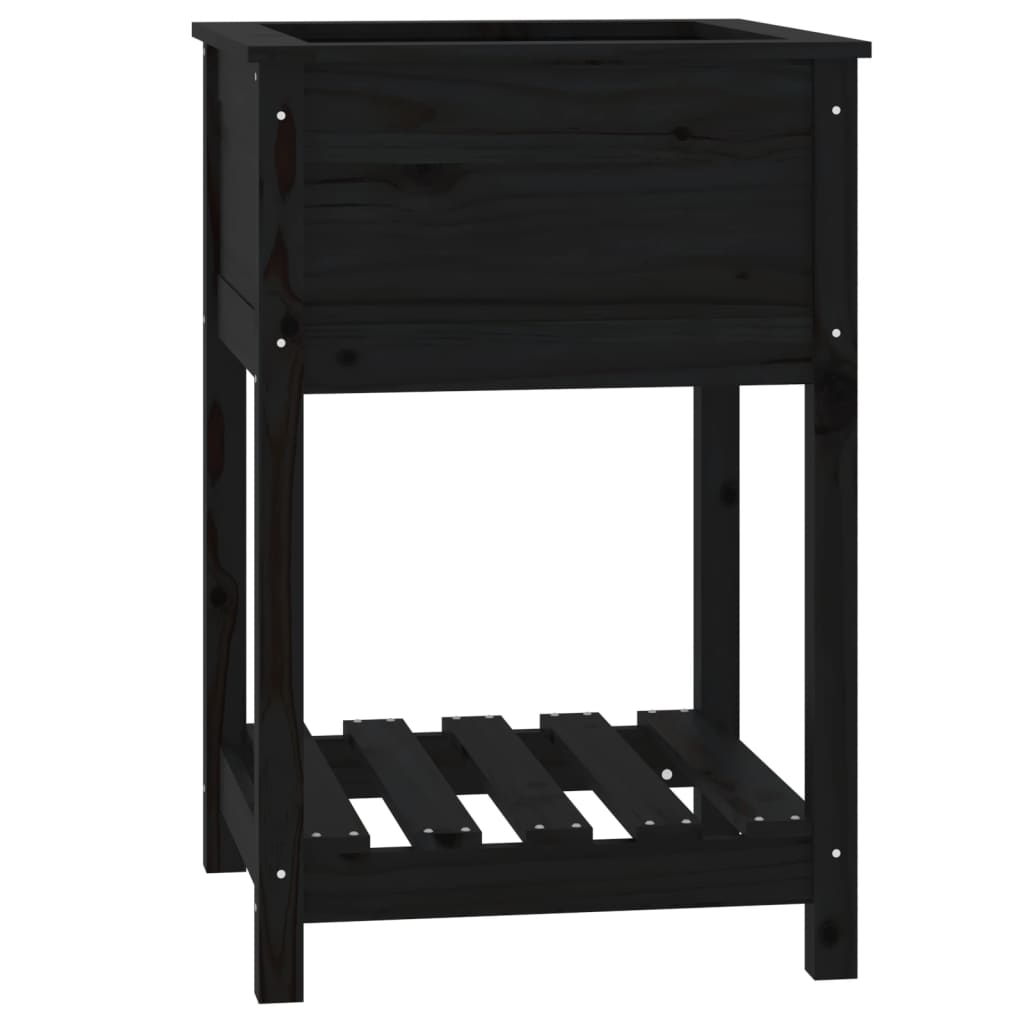 VIDAXL -Pflanzer mit Regal 54x54x81 cm Festkiefer Kiefer Schwarz