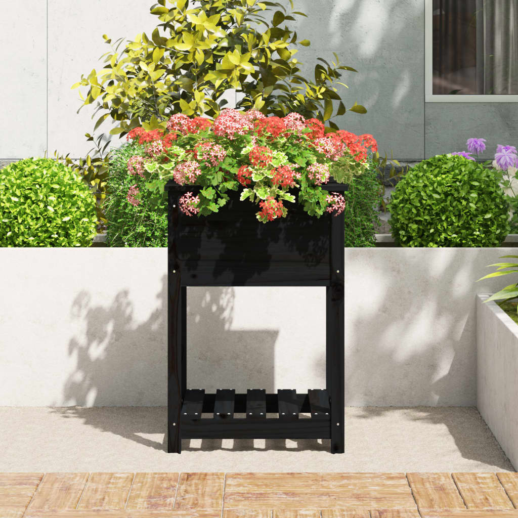 VIDAXL -Pflanzer mit Regal 54x54x81 cm Festkiefer Kiefer Schwarz