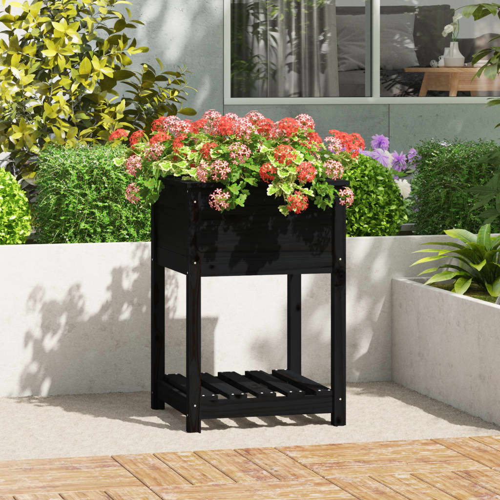 VIDAXL -Pflanzer mit Regal 54x54x81 cm Festkiefer Kiefer Schwarz