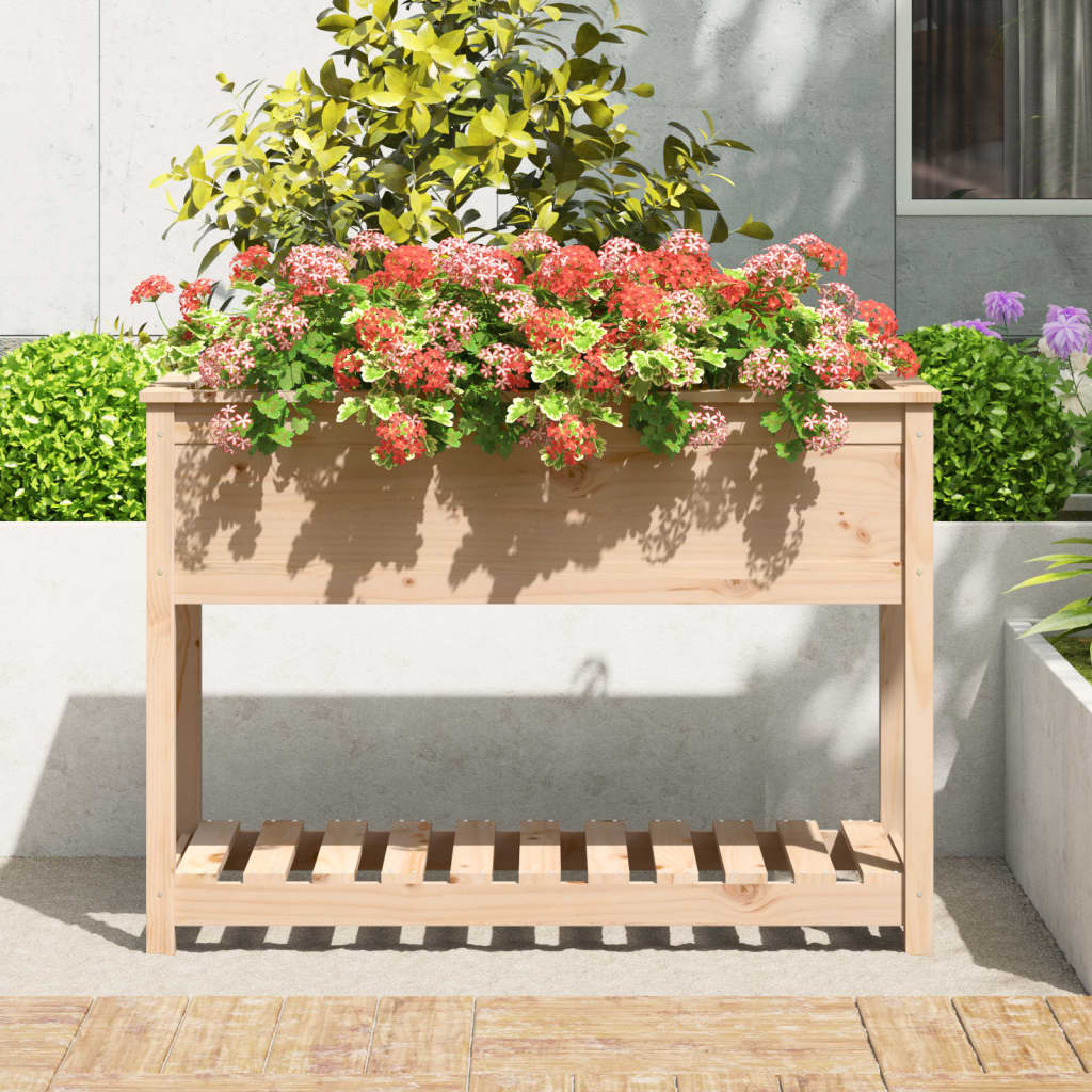 Vidaxl plantenbak met schap 111,5x54x81 cm massief grenenhout