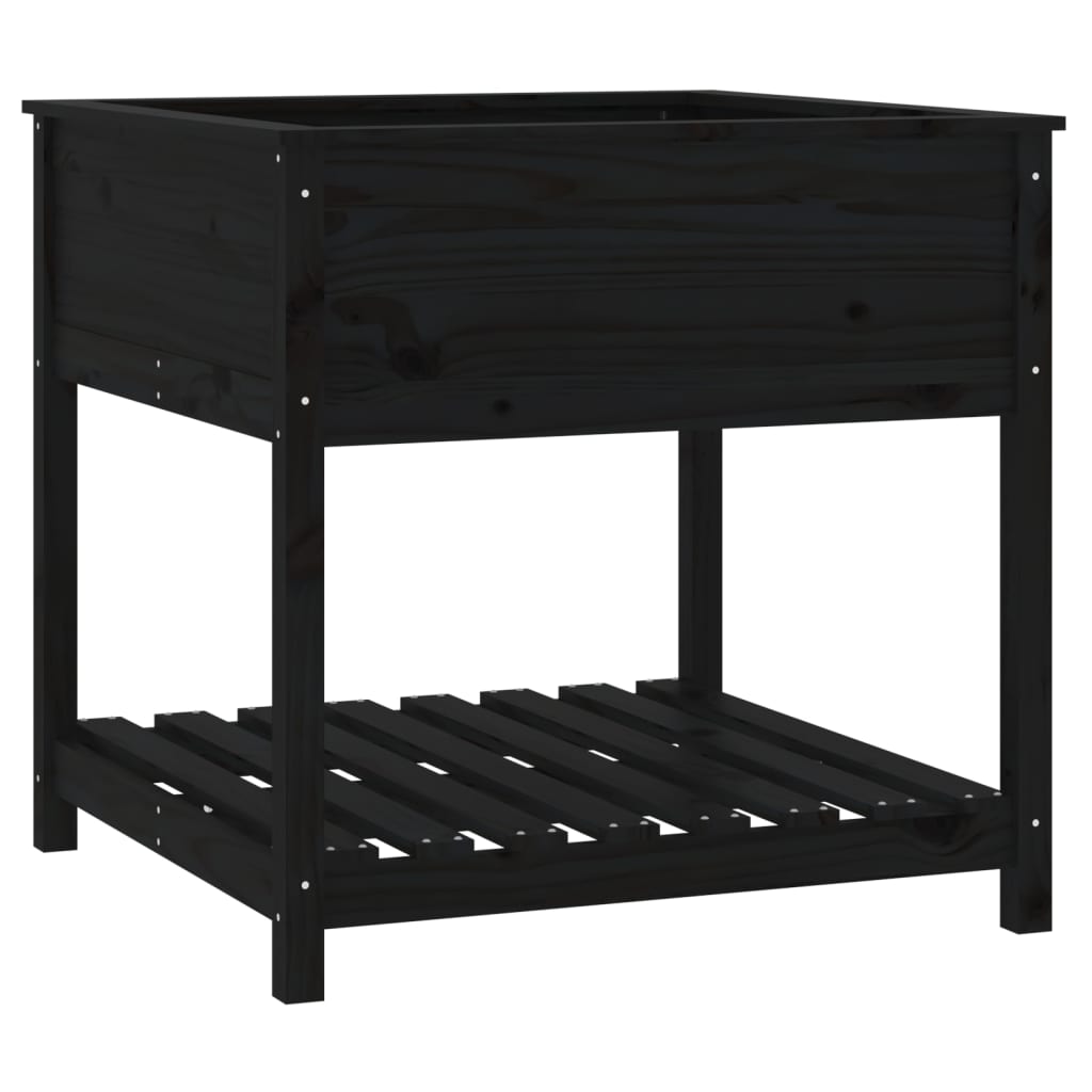 VIDAXL -Pflanzer mit Regal 82,5 x 82,5 x 81 cm Festkiefer Kiefer Schwarz
