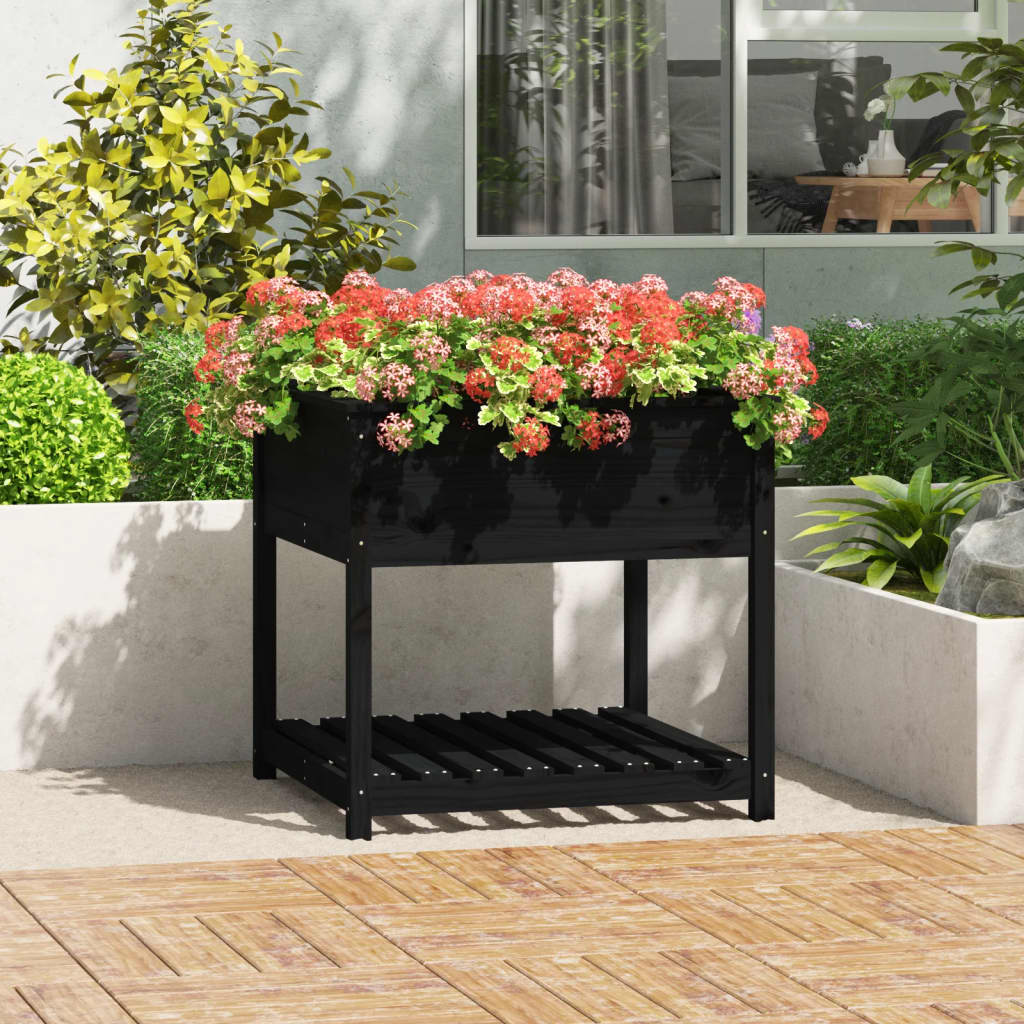 VIDAXL -Pflanzer mit Regal 82,5 x 82,5 x 81 cm Festkiefer Kiefer Schwarz