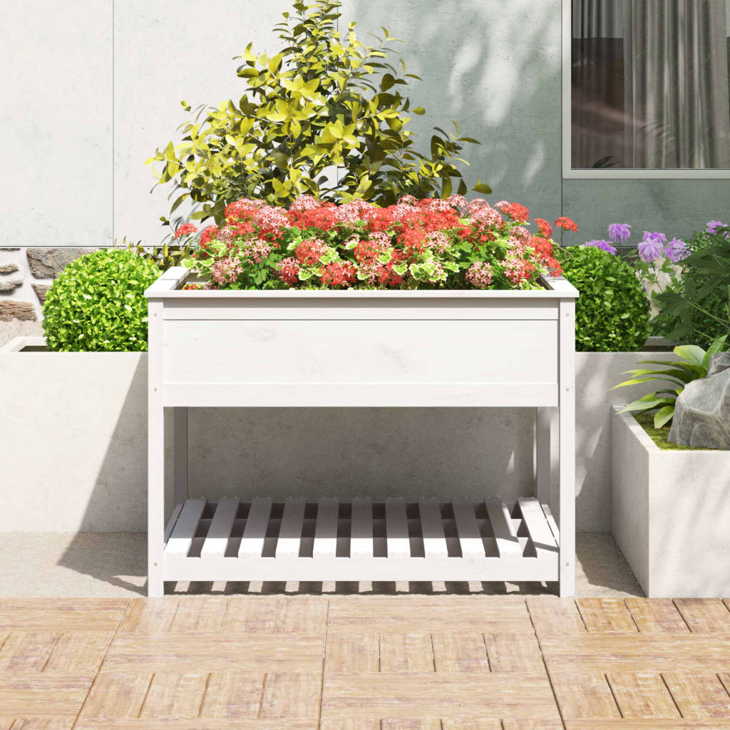 Vidaxl -Pflanzer mit Regal 111,5x111,5x81 cm Festkiefer weiß