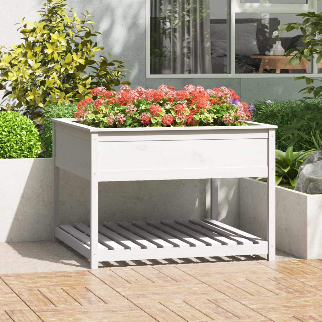Vidaxl -Pflanzer mit Regal 111,5x111,5x81 cm Festkiefer weiß