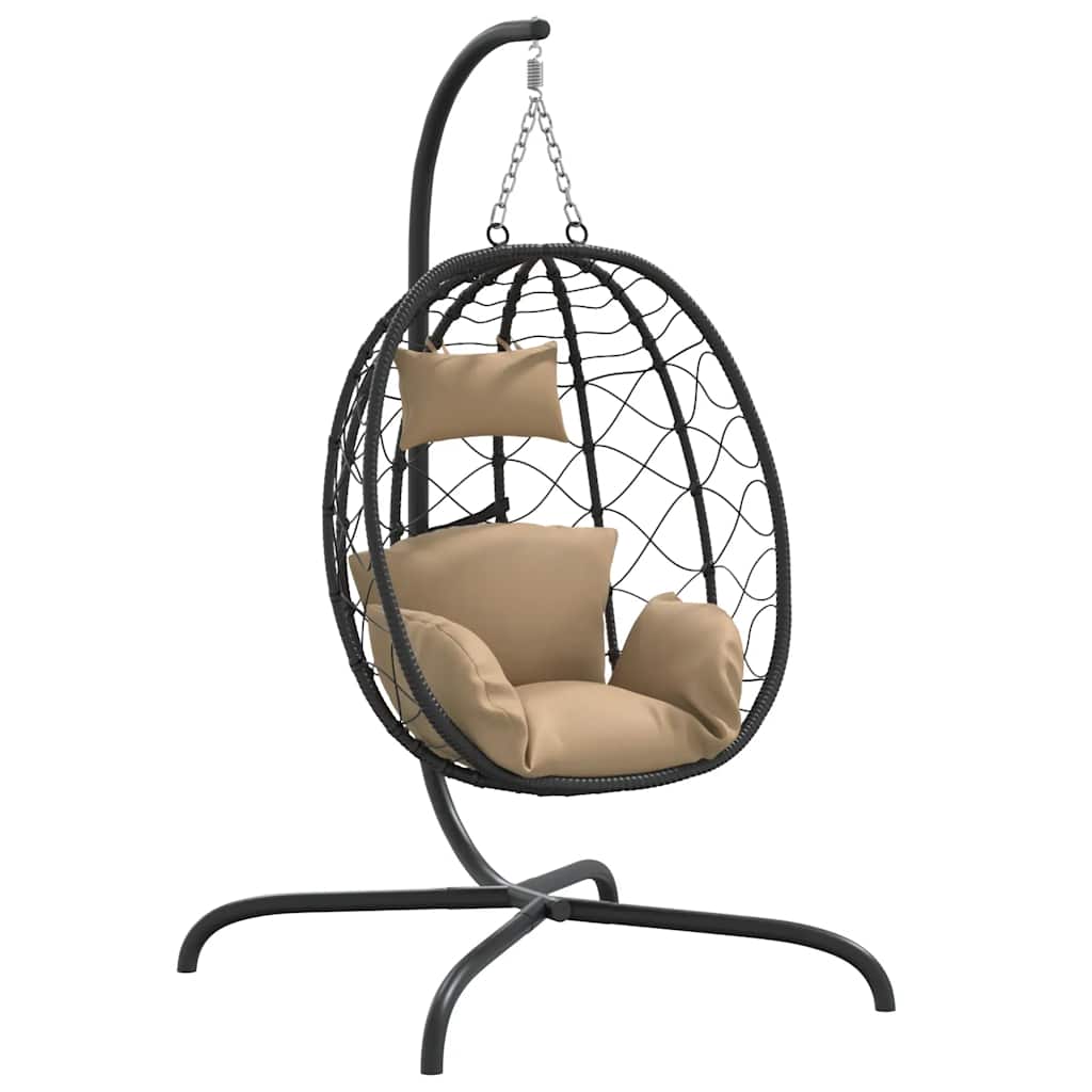 Vidaxl hangende eivormige stoel met kussen taupe poly rattan staal