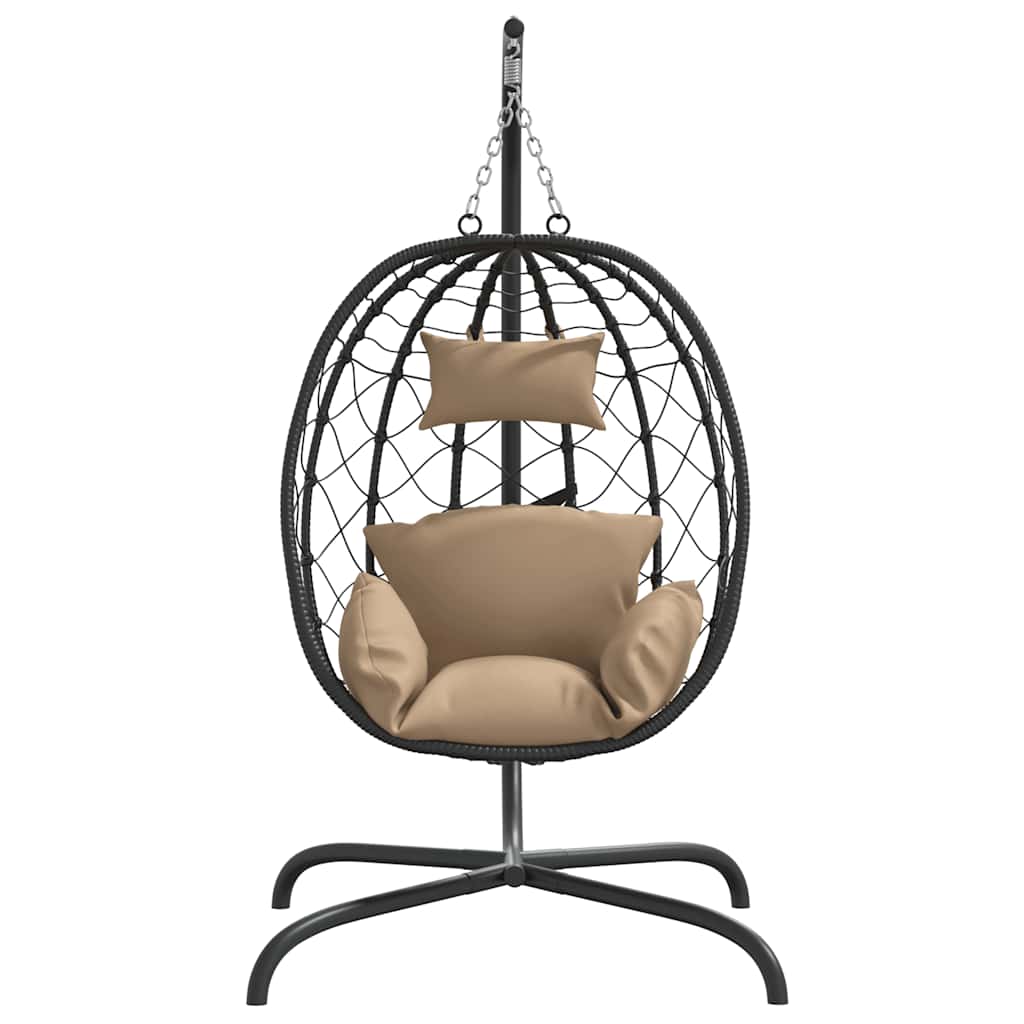 Vidaxl hangende eivormige stoel met kussen taupe poly rattan staal
