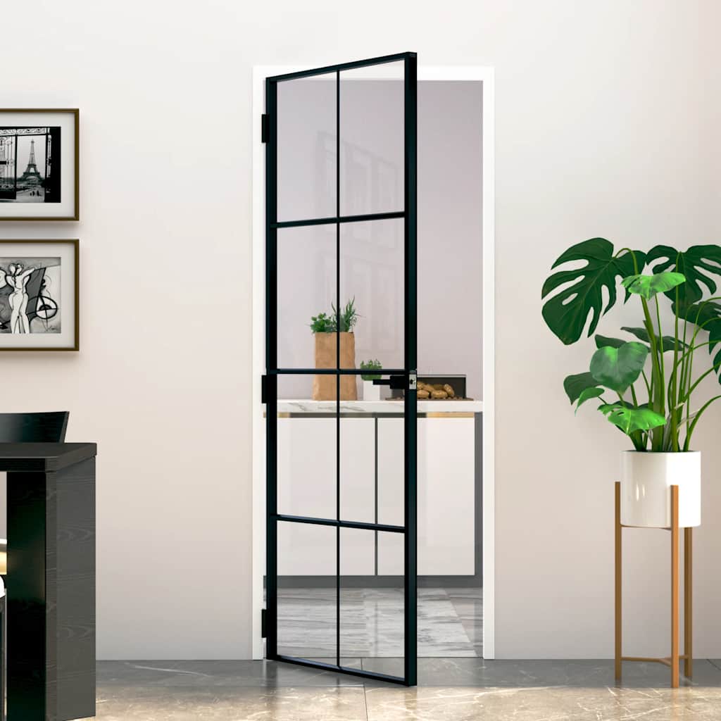 Vidaxl binnendeur 76x201,5 cm gehard glas en aluminium smal zwart