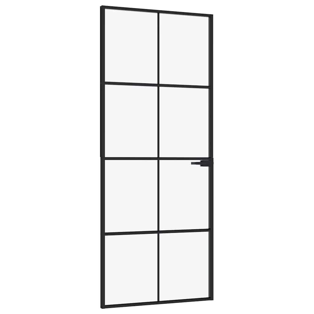Vidaxl Innentür 83x201,5 cm, gehärtetes Glas und Aluminium, schmal, schwarz
