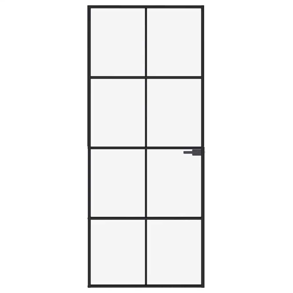 Vidaxl Innentür 83x201,5 cm, gehärtetes Glas und Aluminium, schmal, schwarz