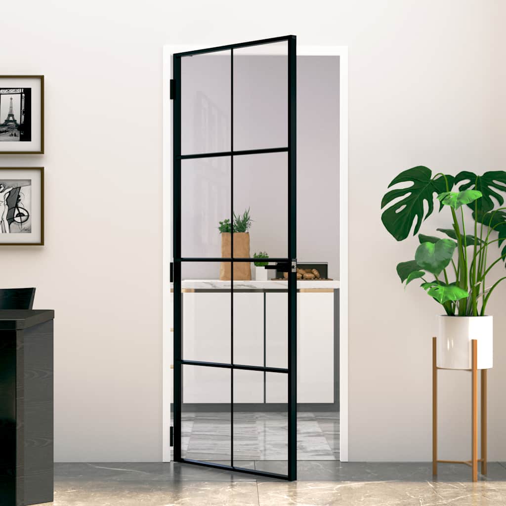 Vidaxl Innentür 83x201,5 cm, gehärtetes Glas und Aluminium, schmal, schwarz