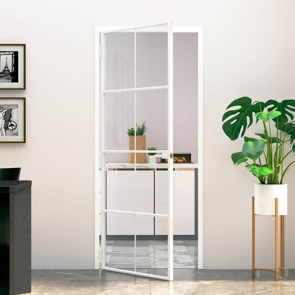 Vidaxl binnendeur 83x201,5 cm gehard glas en aluminium smal wit