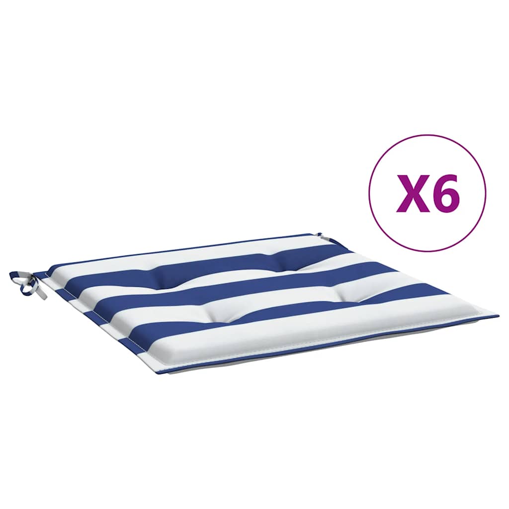 VidaXL Gartenstuhlkissen, 6 Stück, gestreift, 40 x 40 x 4 cm, Stoff, weiß und blau