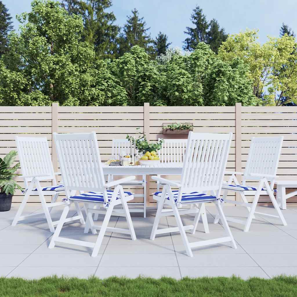 VidaXL Gartenstuhlkissen, 6 Stück, gestreift, 40 x 40 x 4 cm, Stoff, weiß und blau