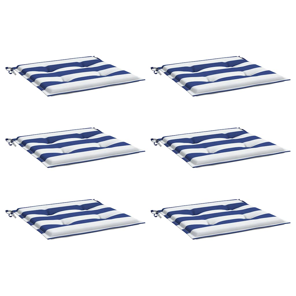 Vidaxl tuinstoelkussens 6 st gestreept 50x50x4 cm stof wit en blauw