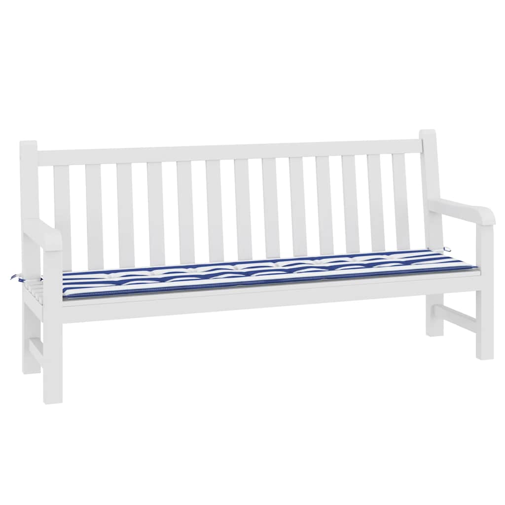 VidaXL Gartenbankkissen, gestreift, 200 x 50 x 4 cm, Stoff, weiß und blau