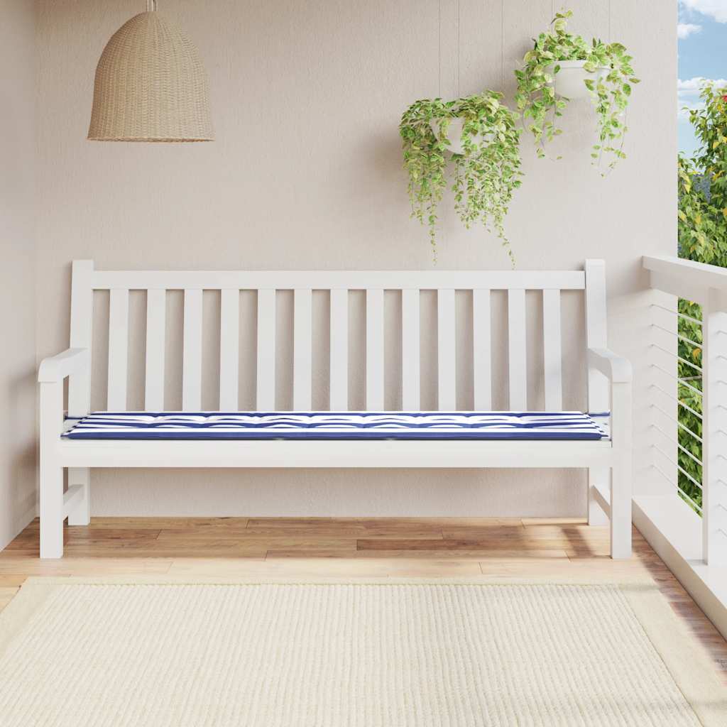 VidaXL Gartenbankkissen, gestreift, 200 x 50 x 4 cm, Stoff, weiß und blau