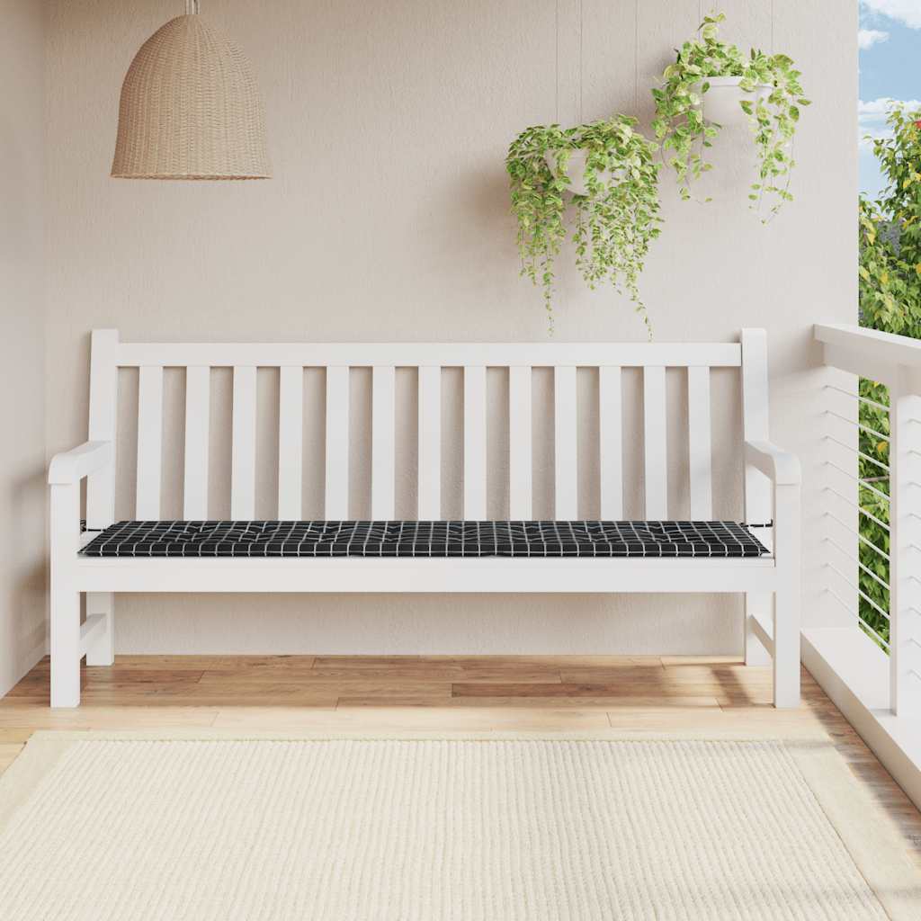 VidaXL Gartenbankkissen mit Rautenmuster, 200 x 50 x 4 cm, Stoff, Schwarz