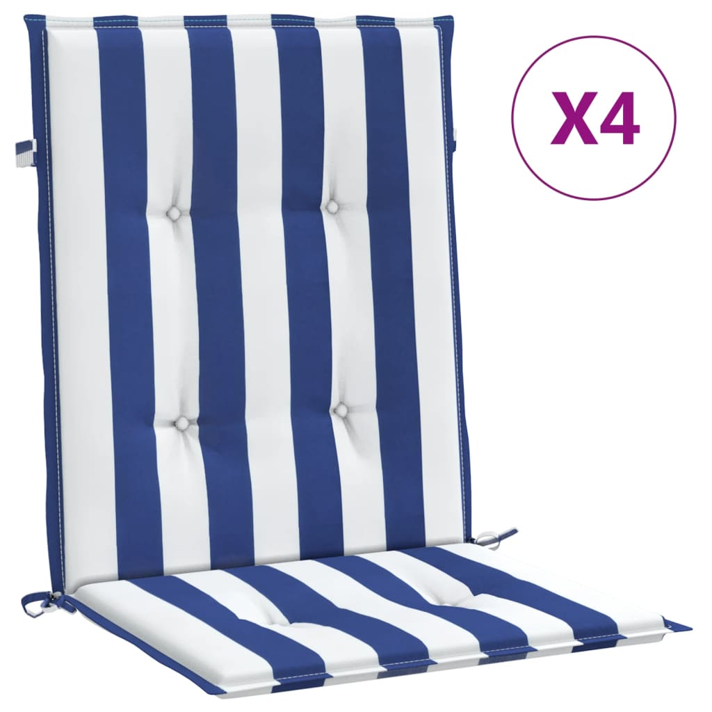 VidaXL Stuhlkissen, 4 Stück, niedrige Rückenlehne, gestreifter Stoff, weiß und blau