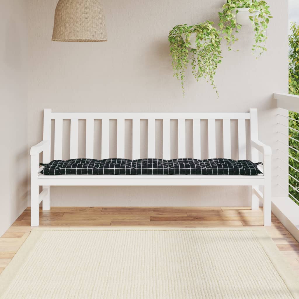 VidaXL Gartenbankkissen 180x50x7 cm Oxford-Gewebe, Karomuster, Schwarz