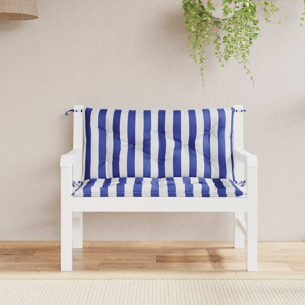 VidaXL Gartenbankkissen, 2 Stück, gestreift, 100 x 50 x 7 cm, Stoff, weiß und blau