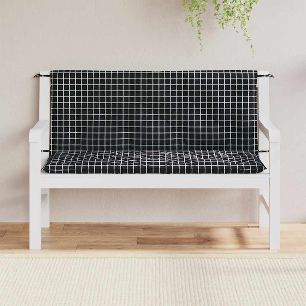Vidaxl tuinbankkussens 2 st ruitpatroon 120x50x7 cm stof zwart