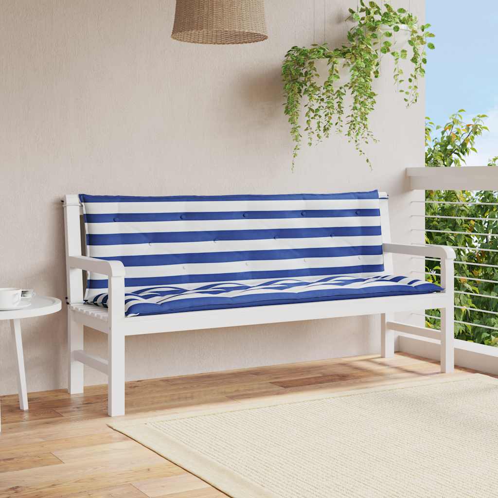 VidaXL Gartenbankkissen, 2 Stück, gestreift, 150 x 50 x 7 cm, Stoff, weiß und blau