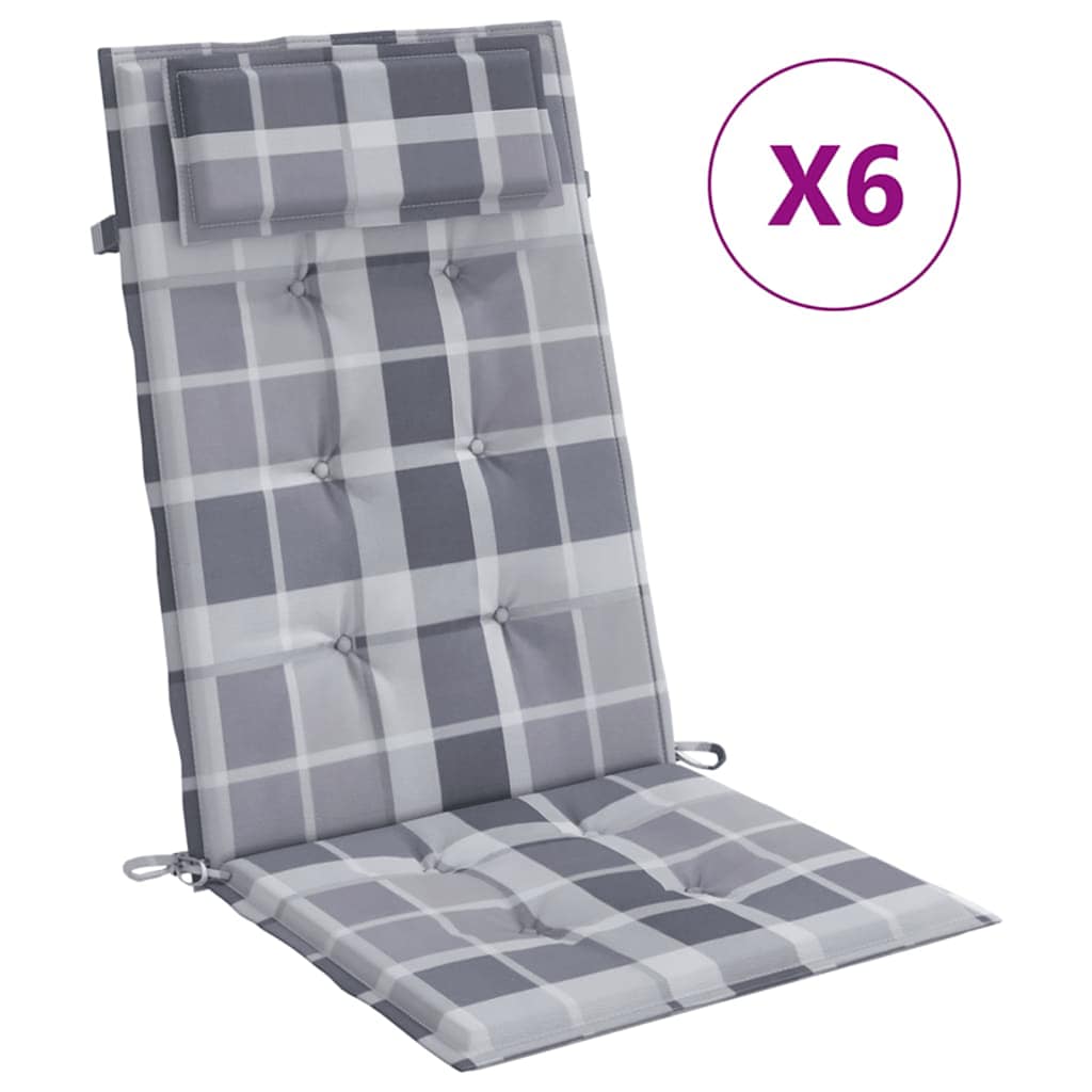 Vidaxl stoelkussens 6 st hoge rug ruitpatroon oxford stof grijs