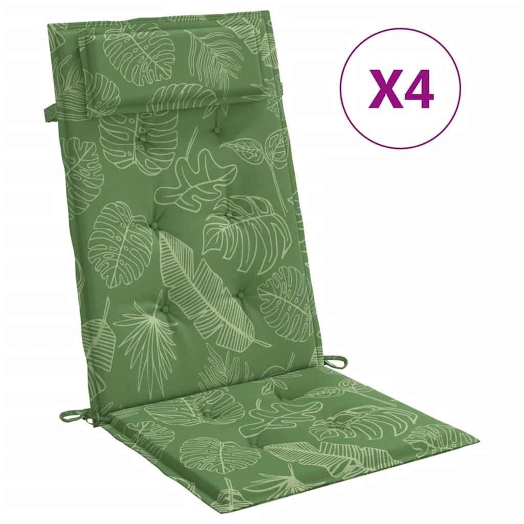 Vidaxl stoelkussens 4 st hoge rug bladpatroon oxford stof