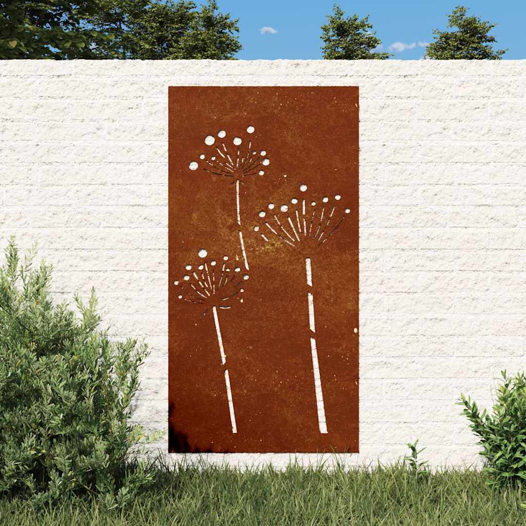 Vidaxl wanddecoratie tuin bloemenontwerp 105x55 cm cortenstaal