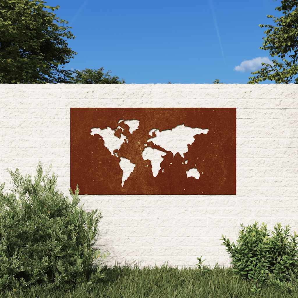 VidaXL Wanddekoration Gartenweltkarte Design 105x55 cm Cortenstahl