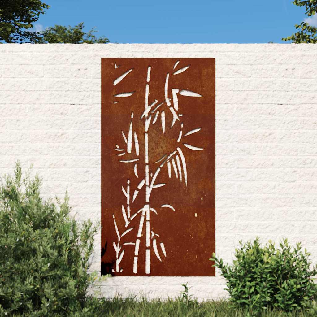 Vidaxl wanddecoratie tuin bamboe-ontwerp 105x55 cm cortenstaal