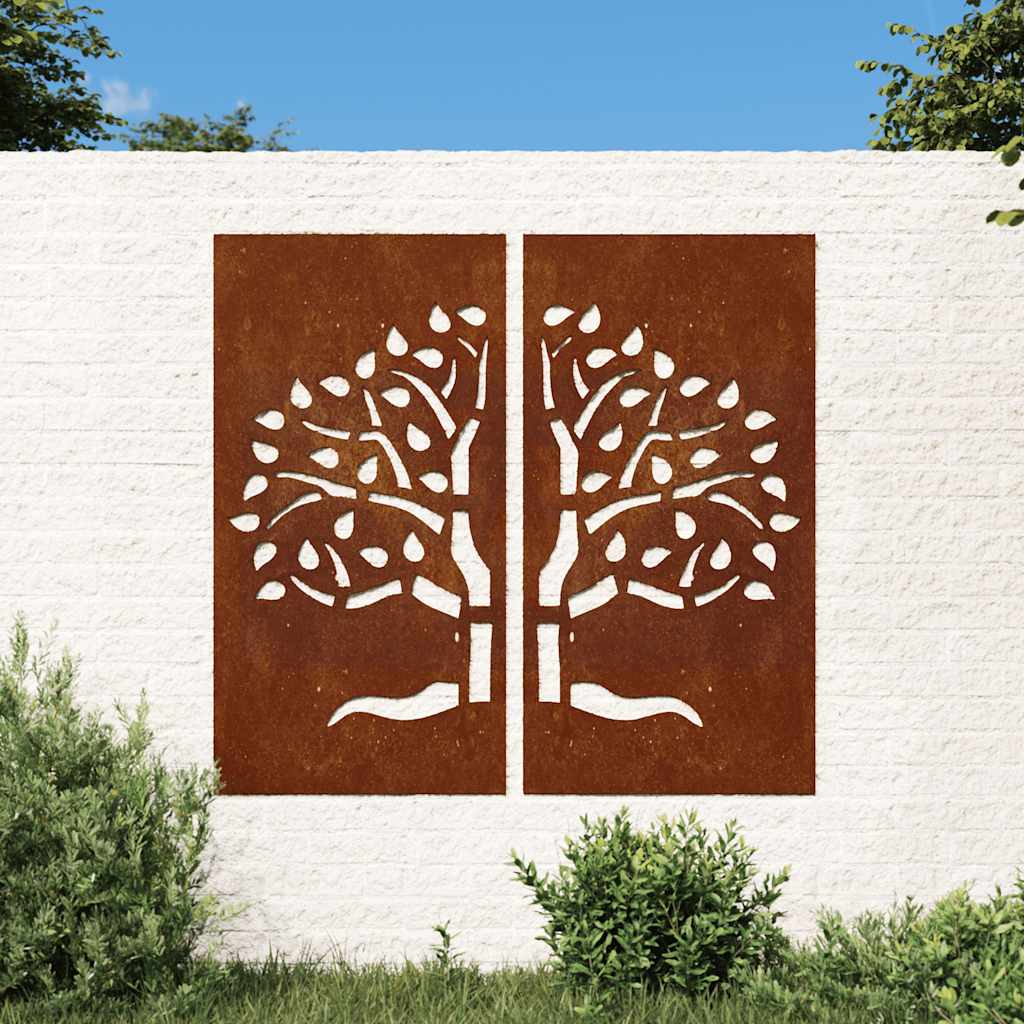 VidaXL Wanddekoration Garten 2-teilig Baumdesign 105x55 cm Cortenstahl