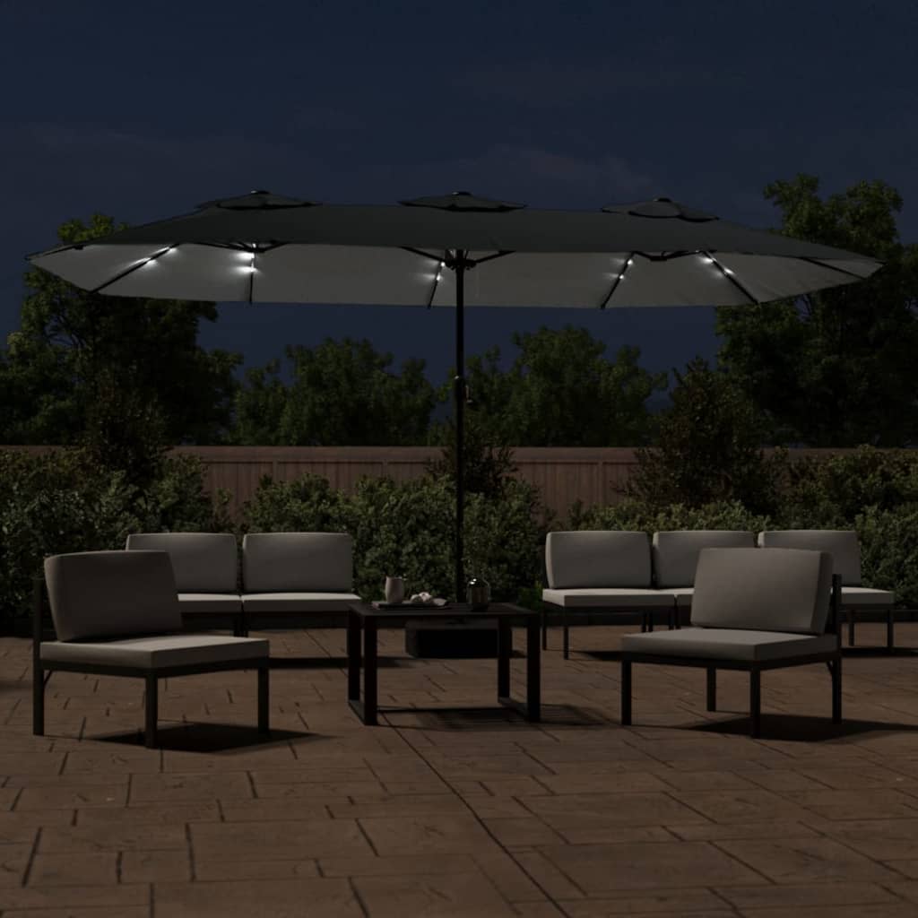 VidaXL Sonnenschirm - Doppeldach mit LED 449x245 cm Anthrazit - Farbig