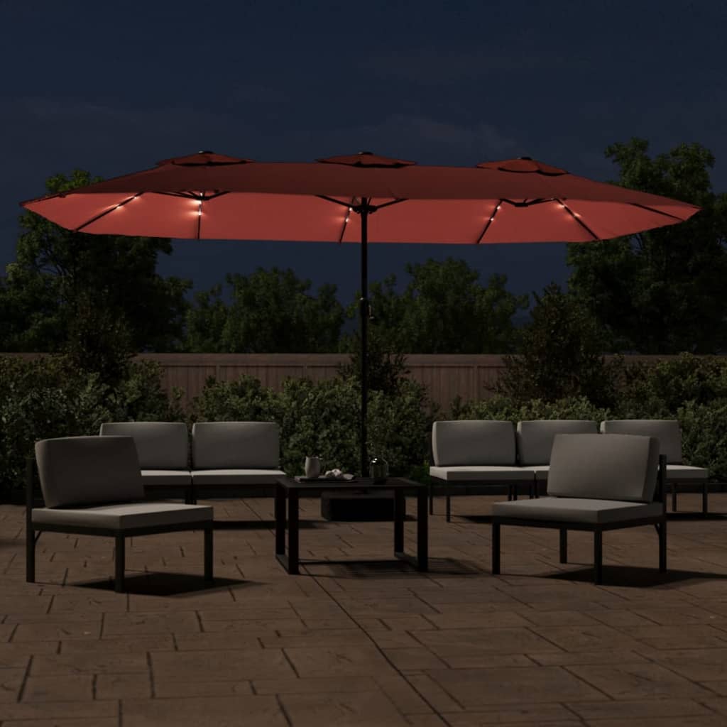 VidaXL Sonnenschirm - Doppeldach mit LED 449x245 cm Terrakotta - Farbig