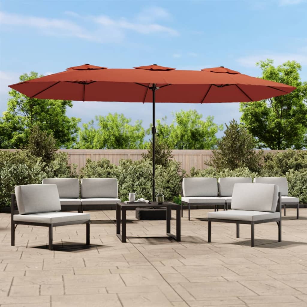 VidaXL Sonnenschirm - Doppeldach mit LED 449x245 cm Terrakotta - Farbig