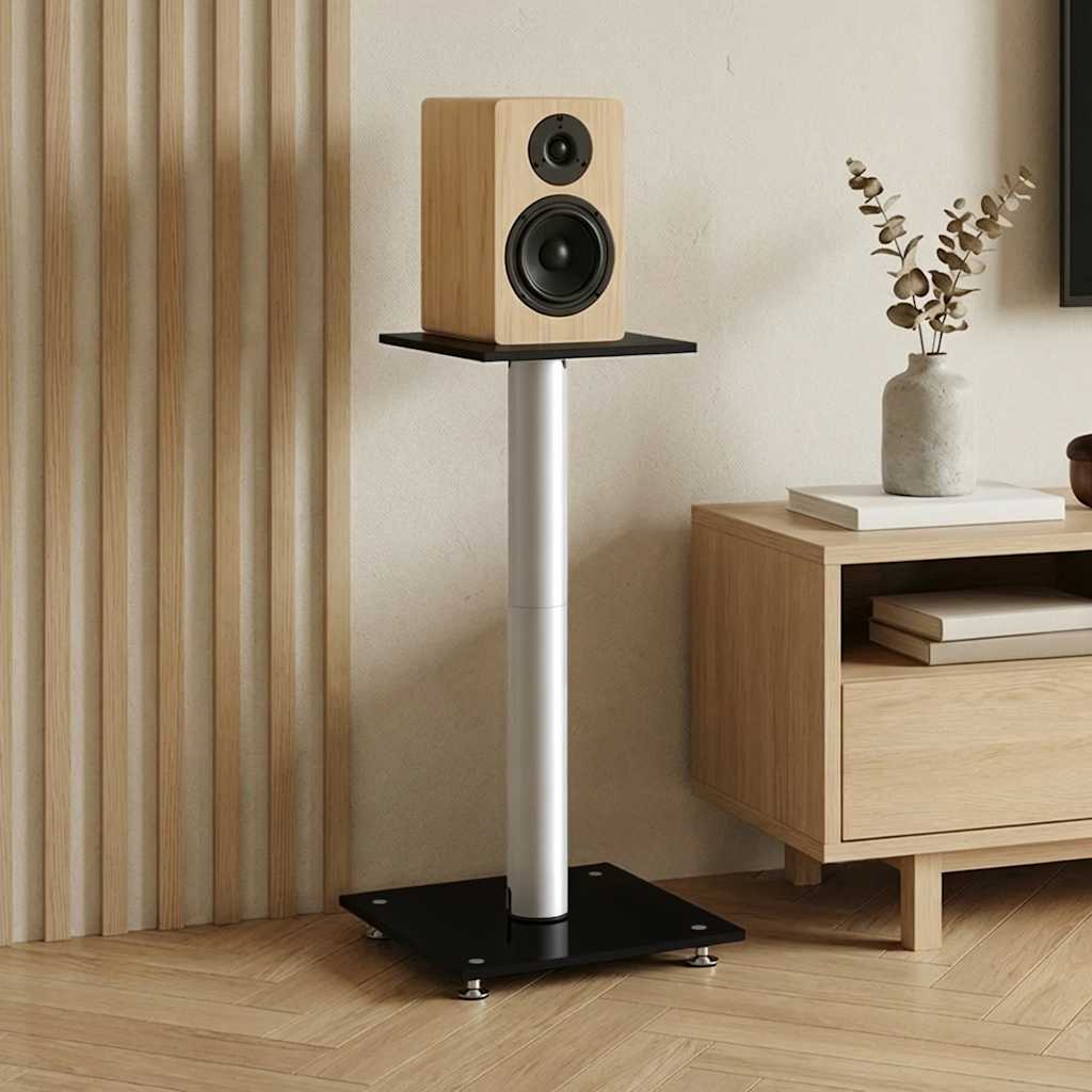 VIDAXL -Lautsprecherstandards 2 Stcs 1 Säule gehärtetes Glas schwarz und silber