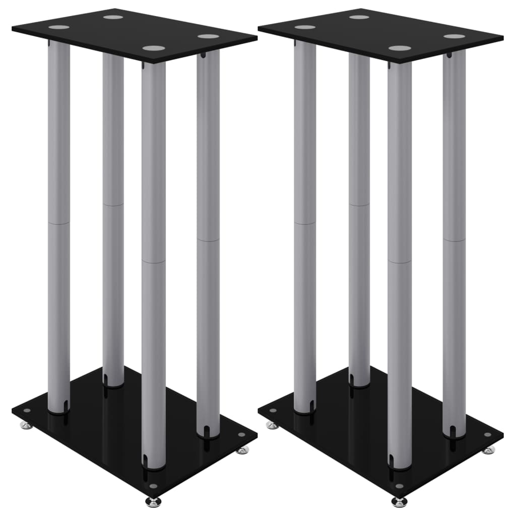 VIDAXL -Lautsprecherstandards 2 Stcs 4 Säulen gehärtetes Glas Schwarz Silber