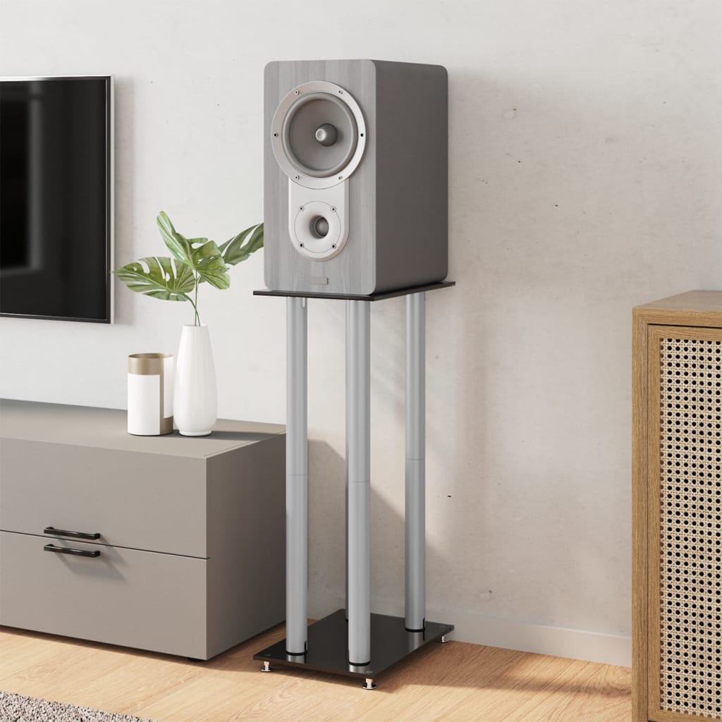 VIDAXL -Lautsprecherstandards 2 Stcs 4 Säulen gehärtetes Glas Schwarz Silber
