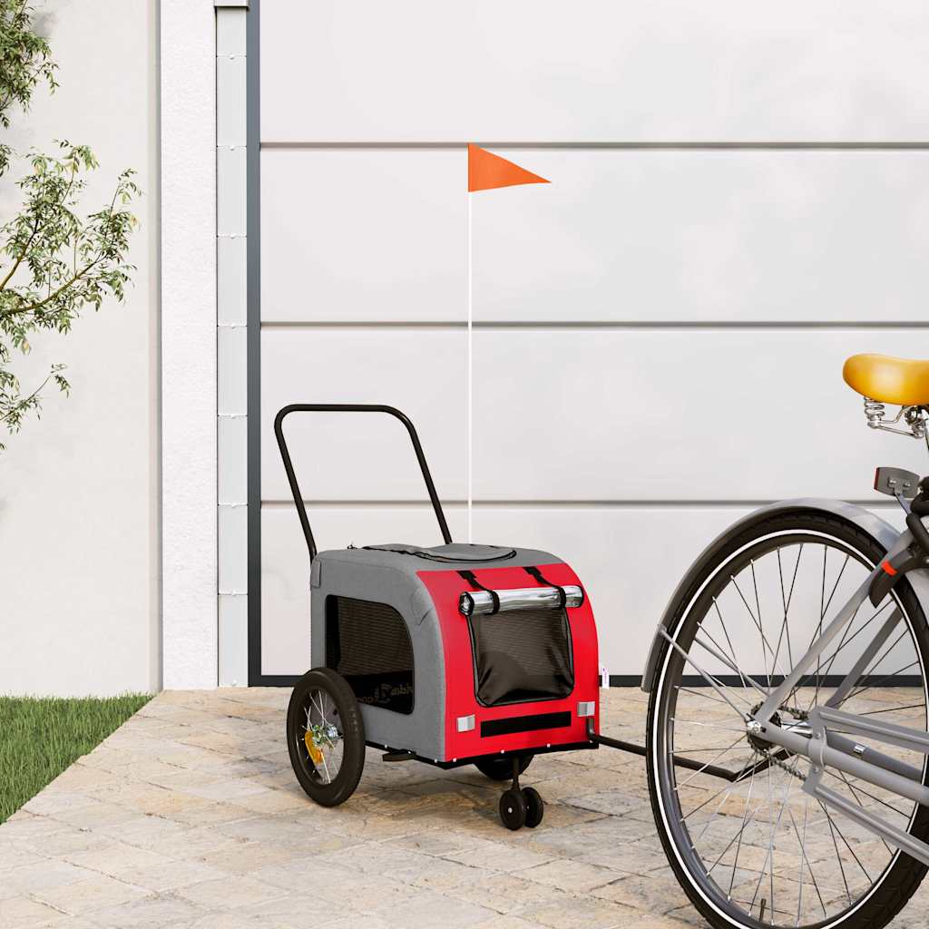 Vidaxl fietskar voor huisdieren rood en grijs 125 x 53 x 54 cm