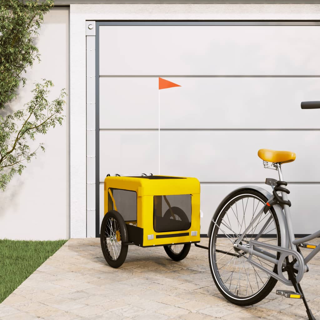 Vidaxl hondenfietstrailer oxford stof en ijzer geel en zwart