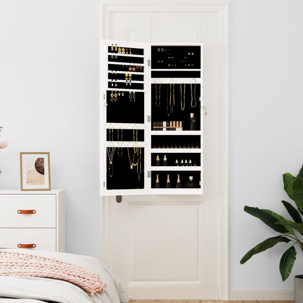 VidaXL Schmuckschrank mit Spiegel, Wandmontage, 37,5 x 10 x 106 cm, Weiß