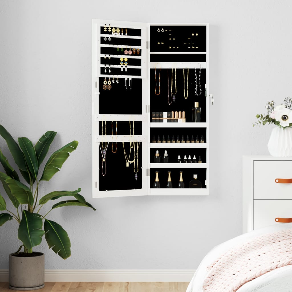 VidaXL Schmuckschrank mit Spiegel, Wandmontage, 37,5 x 10 x 106 cm, Weiß