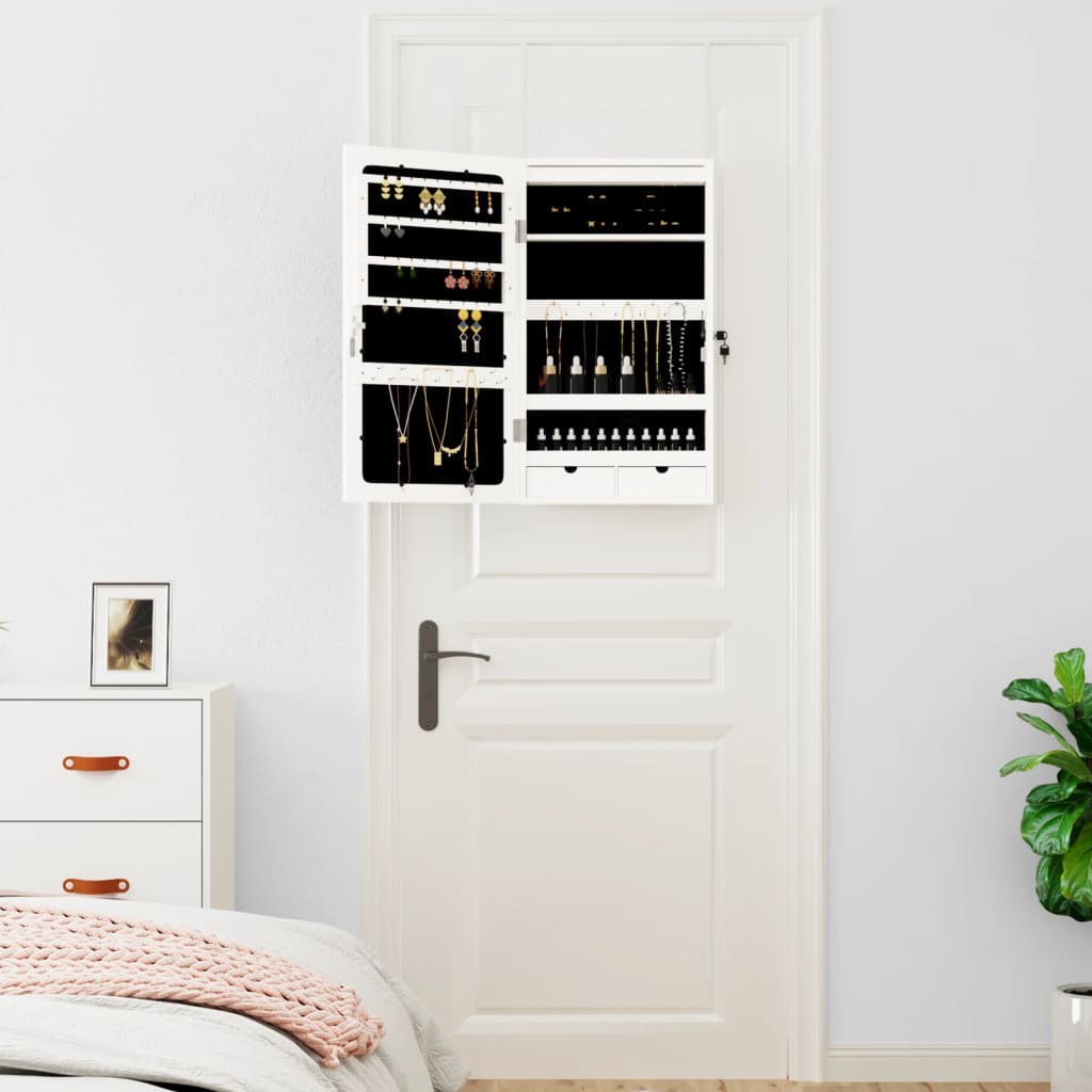 Vidaxl Schmuckschrank mit Spiegel und LED-Wandhalterung, weiß