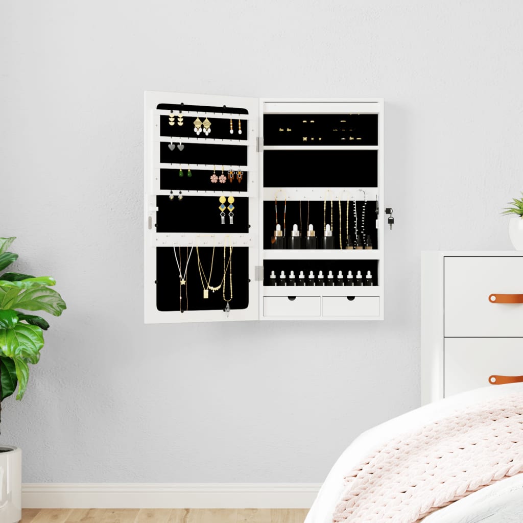 Vidaxl Schmuckschrank mit Spiegel und LED-Wandhalterung, weiß