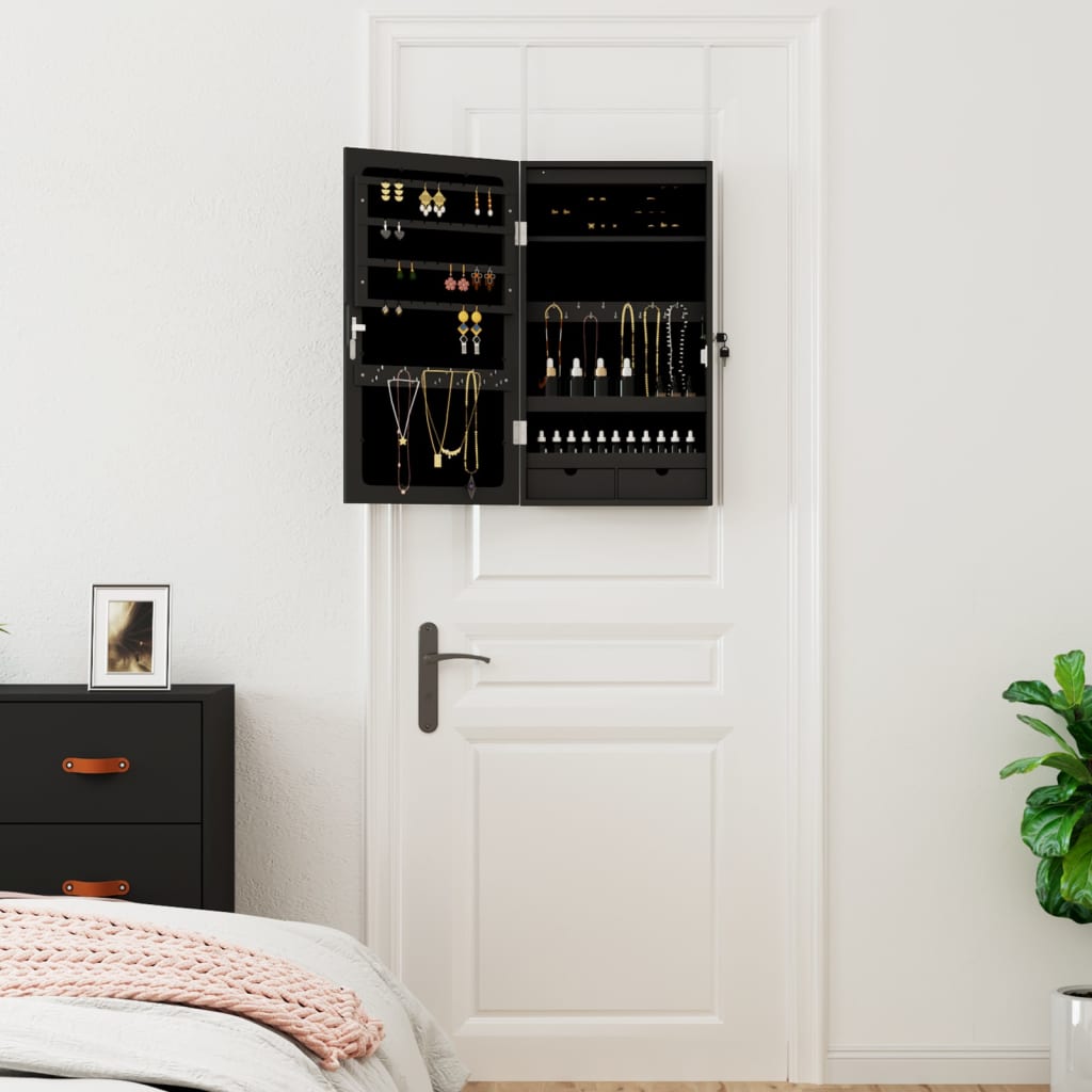 Vidaxl Schmuckschrank mit Spiegel und LED-Wandmontage in Schwarz